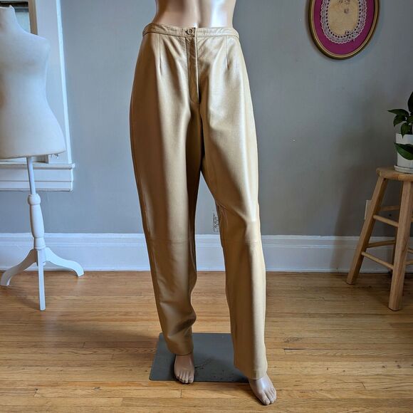 Vintage Y2K Mixit Leather Pants Tan High Rise Western Biker Size 8 - Picture 2 of 10